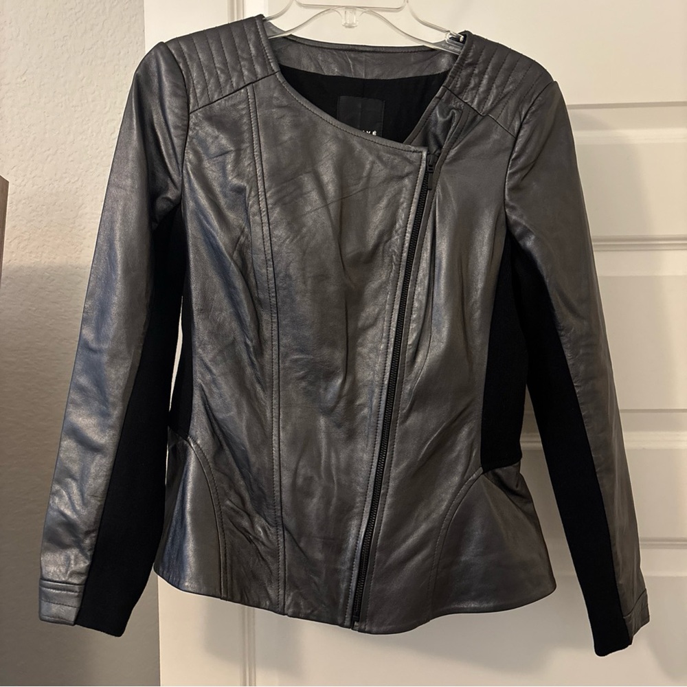 Trouve Soft Leather Moto Jacket Gunmetal Gray Stretch Women SZ Med Asymmetrical